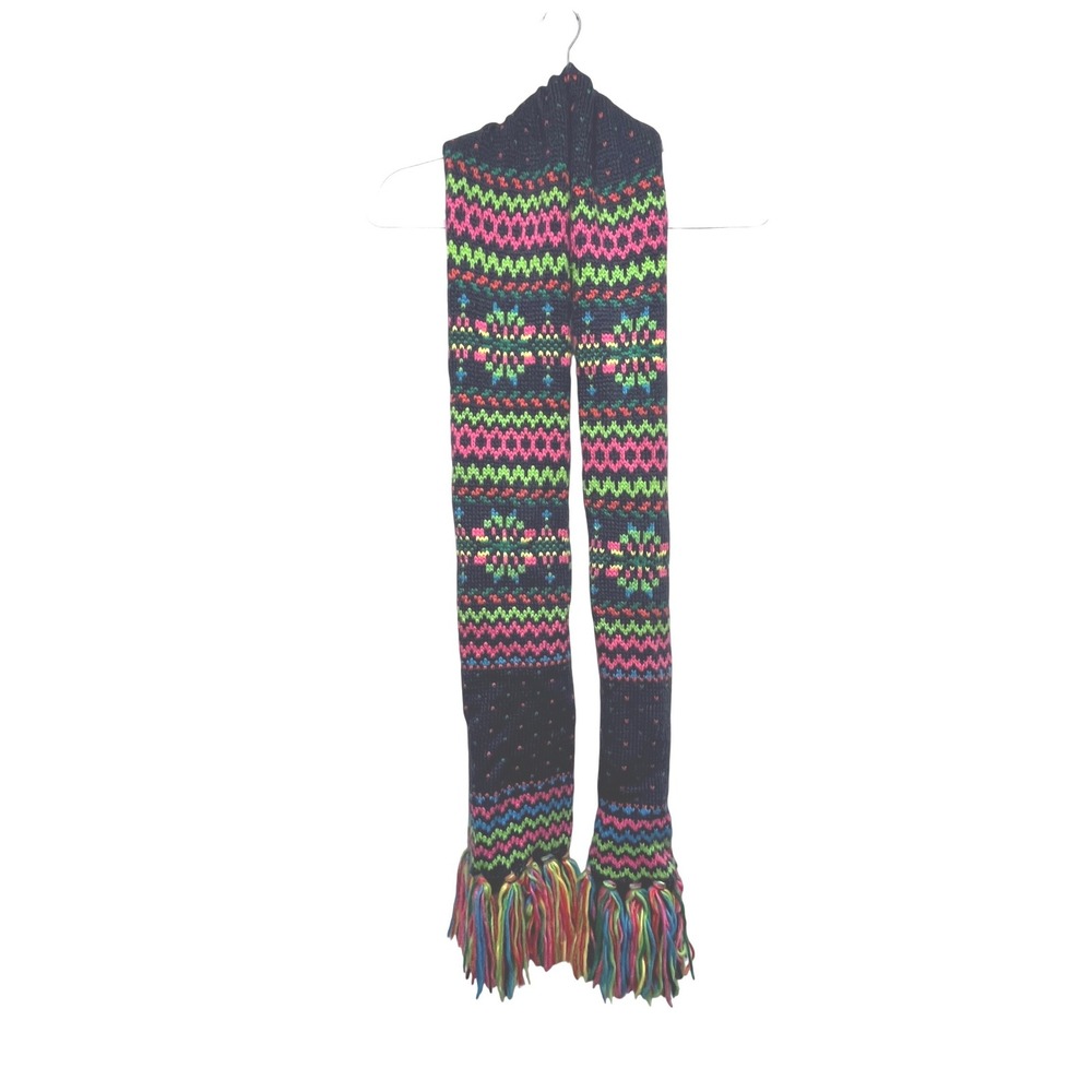 Aeropostale Neon Fair Isle Knit Scarf Multi Color Tassel Boho Winter BGJHCH